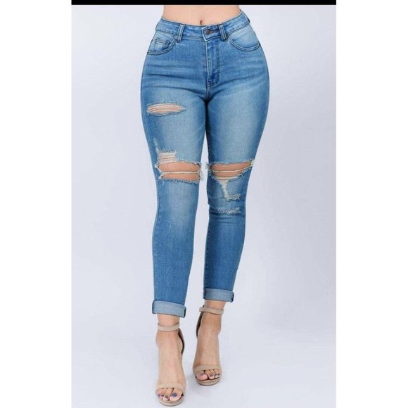 Becca High Waist Roll Up Skinny Jeans (Sizes up to - Picture 1 of 4